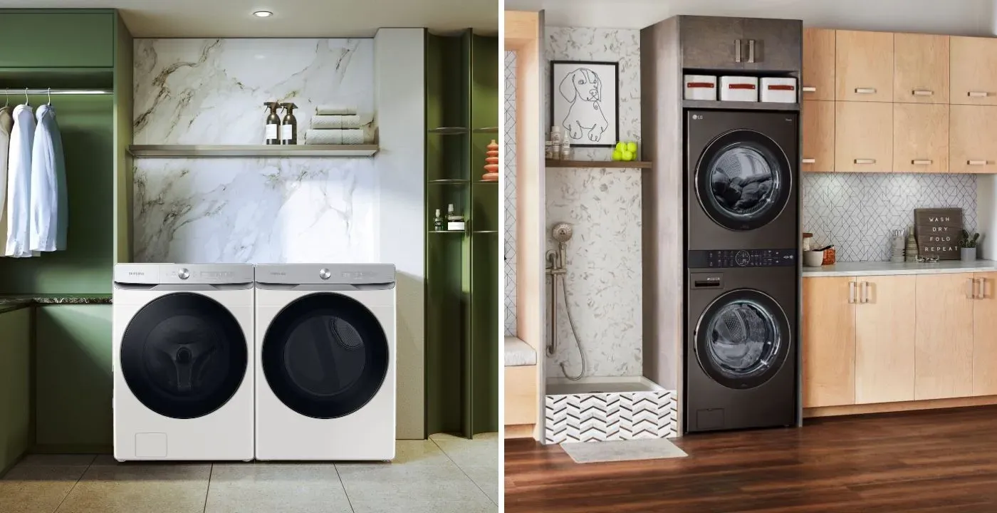 front load washer and dryer in laundry room